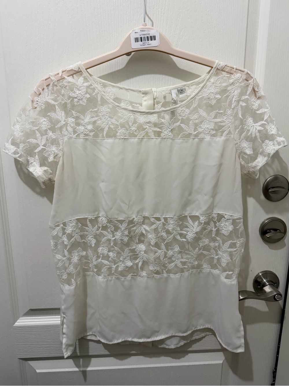 LC Lauren Conrad Cream Lace Panel Short Sleeve Blouse